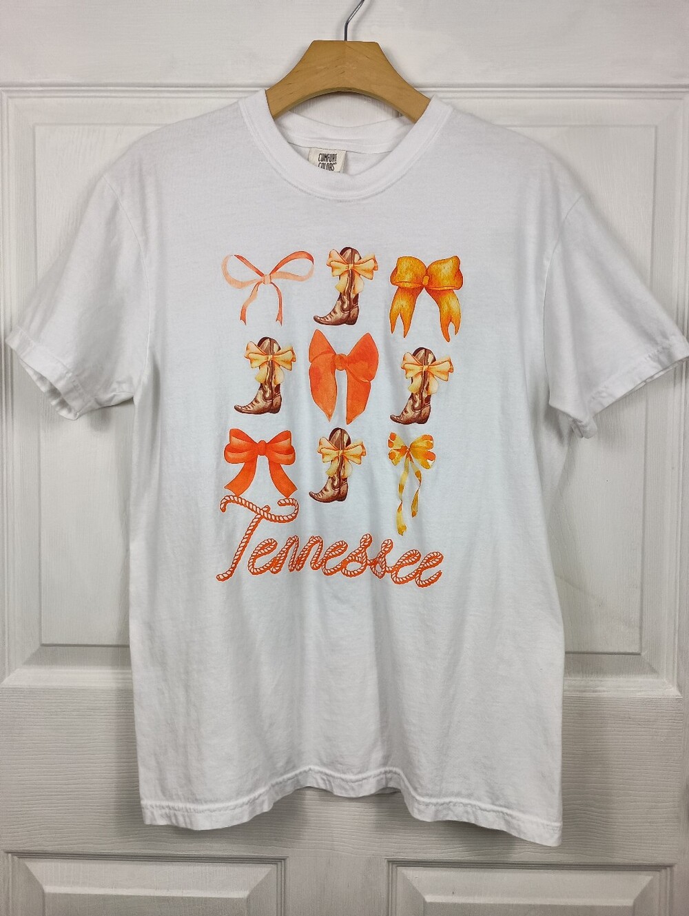 Comfort Colors Tennessee Medium Womens White Bows Cowboy Boots Western Tee UT